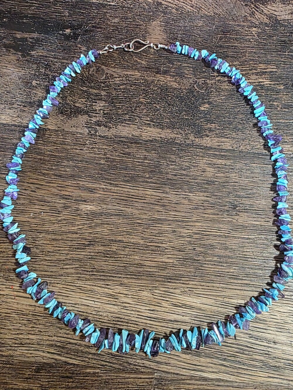 Sleeping Beauty Turquoise & Amethyst Necklace Artisanal Sterling Silver Clasp